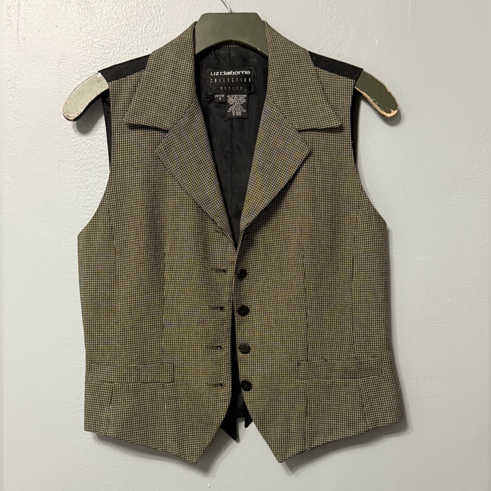 #5)  Vintage Liz Claiborne  Green, white, Black and Checkered Vest - Picture 2 of 5